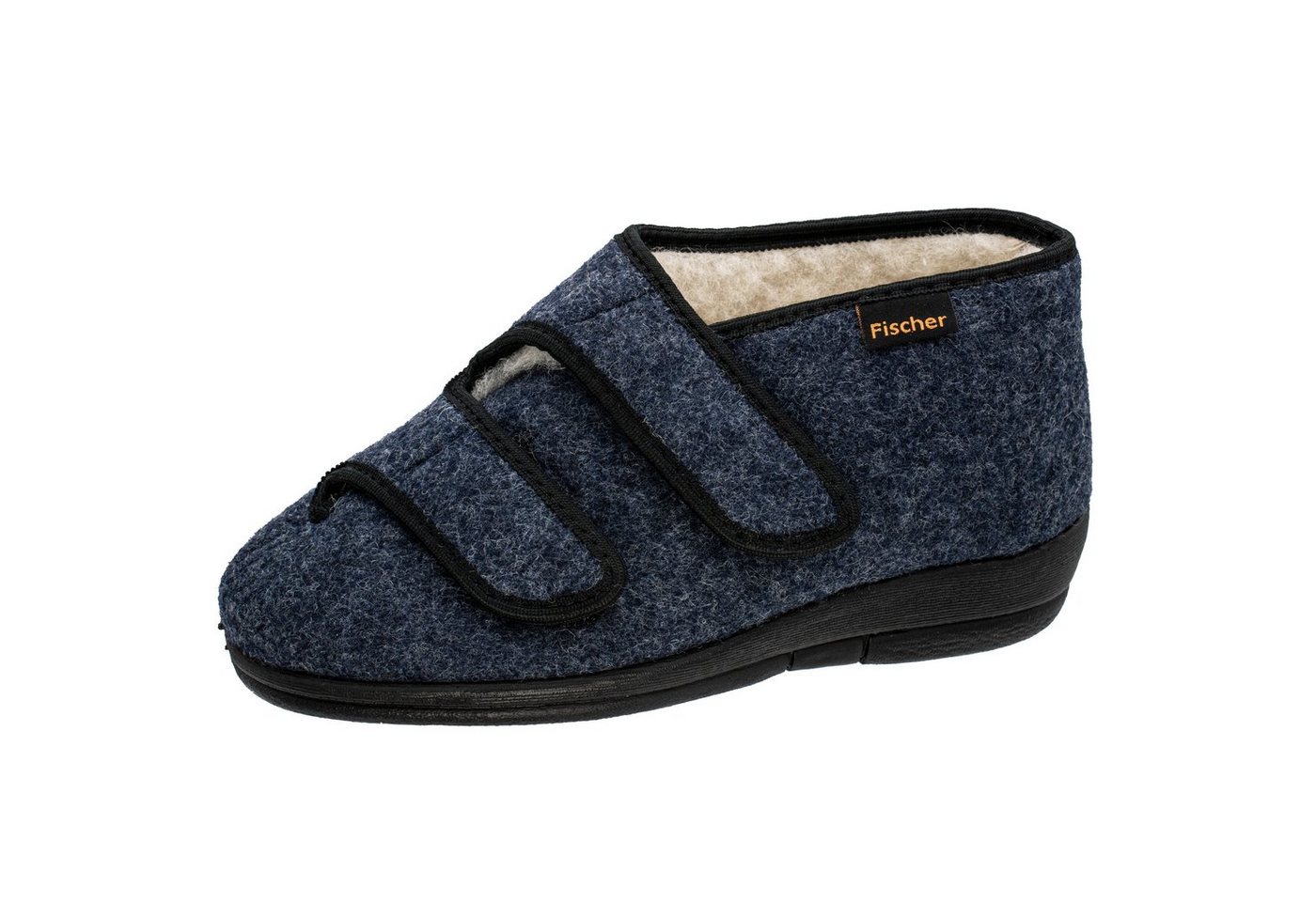 Fischer-Markenschuh Dora Hausschuh Filz, Weite H, Klettverschluss, Schurwollfutter