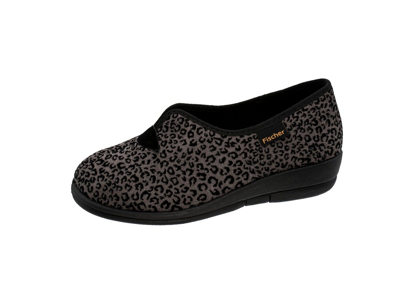 Fischer-Markenschuh Dora Hausschuh Leoprint, Weite H, Frotteefutter, Zum Schlupfen