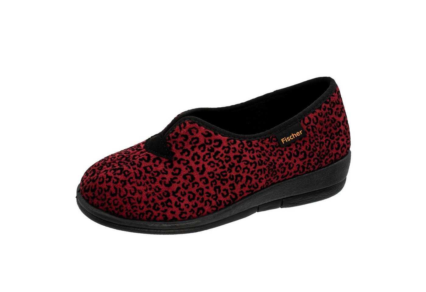 Fischer-Markenschuh Dora Hausschuh Leoprint, Weite H, Frotteefutter, Zum Schlupfen