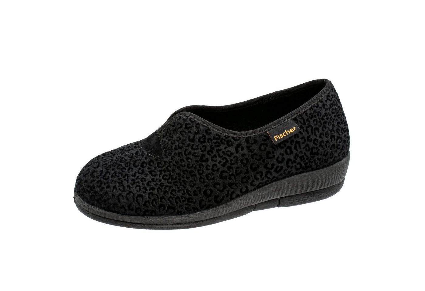 Fischer-Markenschuh Dora Hausschuh Leoprint, Weite H, Frotteefutter, Zum Schlupfen