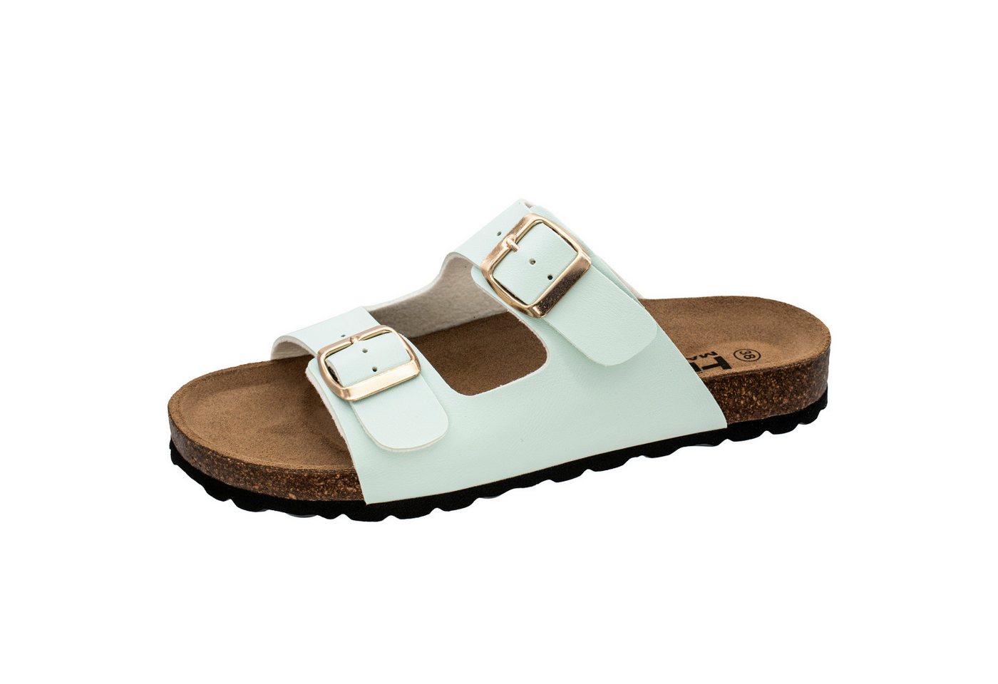 Fischer-Markenschuh Ella Pantolette aus Vegano, mit Fleecefutter, ergonomisch geformtes Lederfußbett (blau)