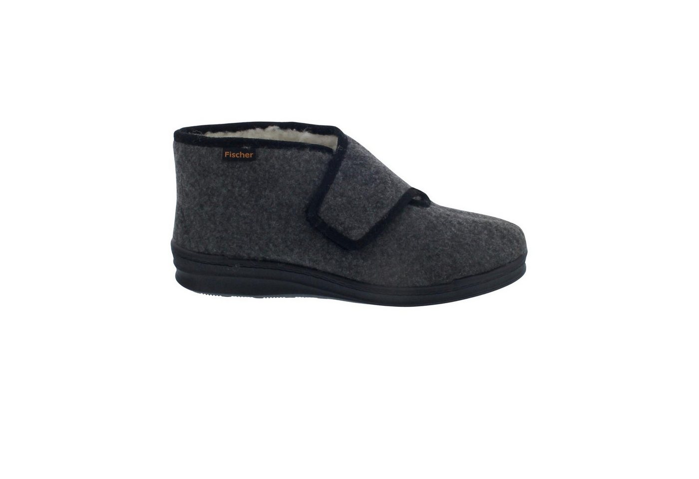 Fischer-Markenschuh Fischer Klettverschluß-Hausschuh, Filzloden, anthrazit, Futter echte S Hausschuh