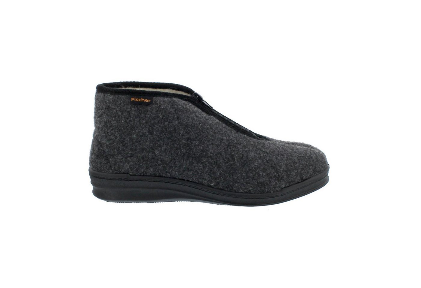 Fischer-Markenschuh Fischer Reißverschluß-Hausschuh, Filzloden, anthrazit, Futter echte Sc Hausschuh