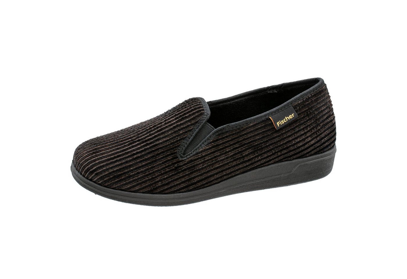 Fischer-Markenschuh Frank Hausschuh aus Streifencord, mit Frotteefutter, mit Gummizug
