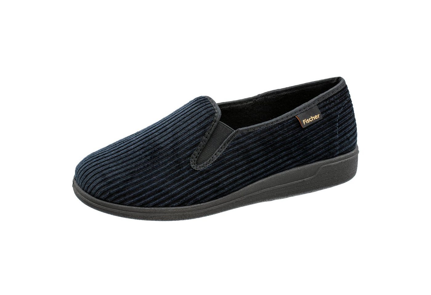 Fischer-Markenschuh Frank Hausschuh aus Streifencord, mit Frotteefutter, mit Gummizug (midnight)