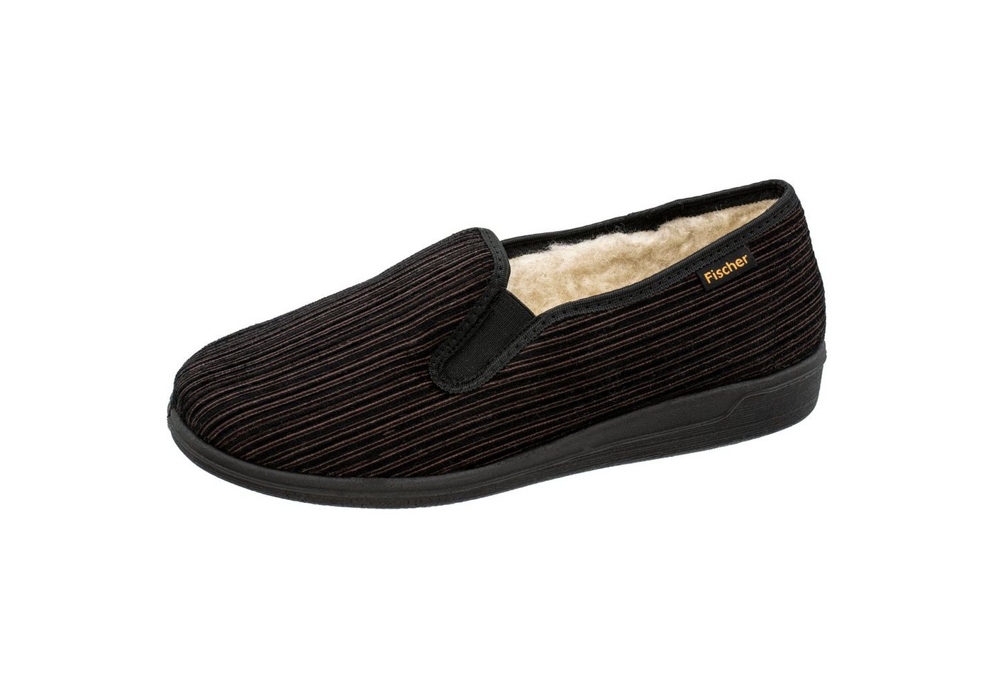 Fischer-Markenschuh Frank Hausschuh mit Schurwolle, Obermaterial aus Cordsamt und Gummizug