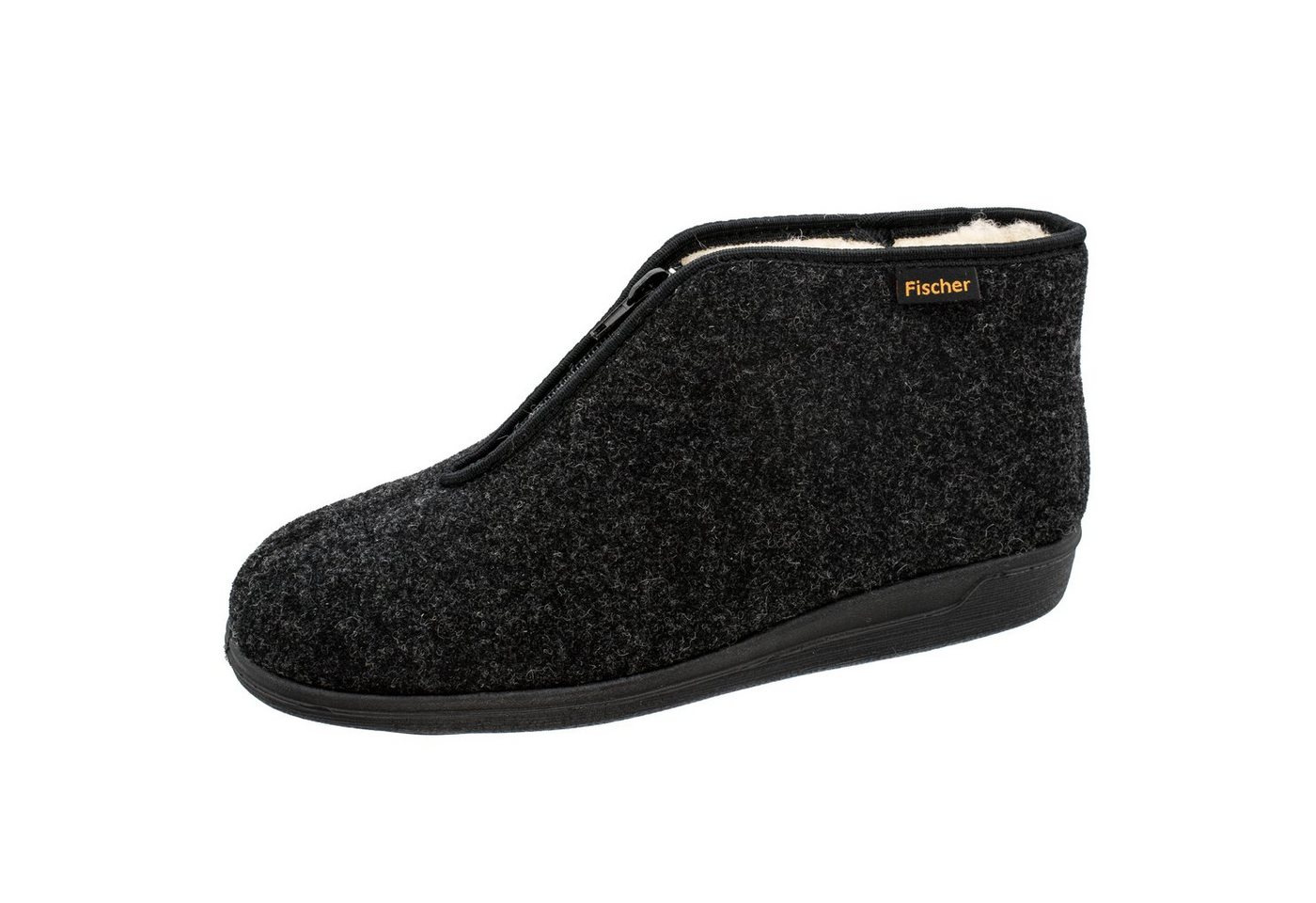 Fischer-Markenschuh Frank Hausschuh Wollfilz, Schurwollfutter, Reißverschluss