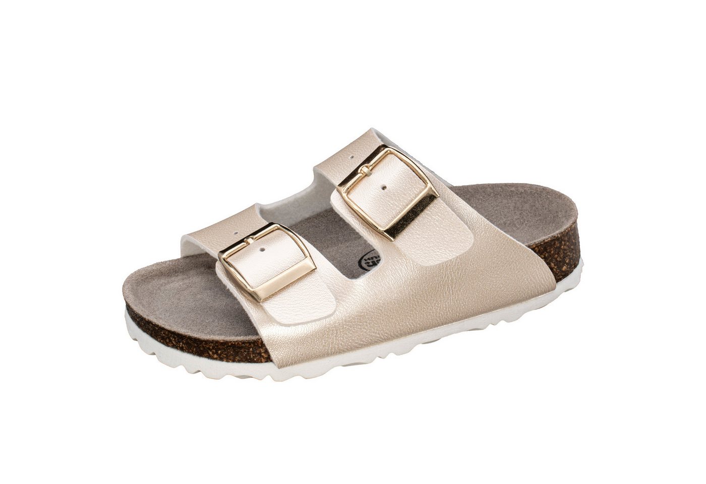 Fischer-Markenschuh Hawaii Pantolette aus Vegano (Lederimitat), mit Fleecefutter, gepolstertes Fußbett (gold)