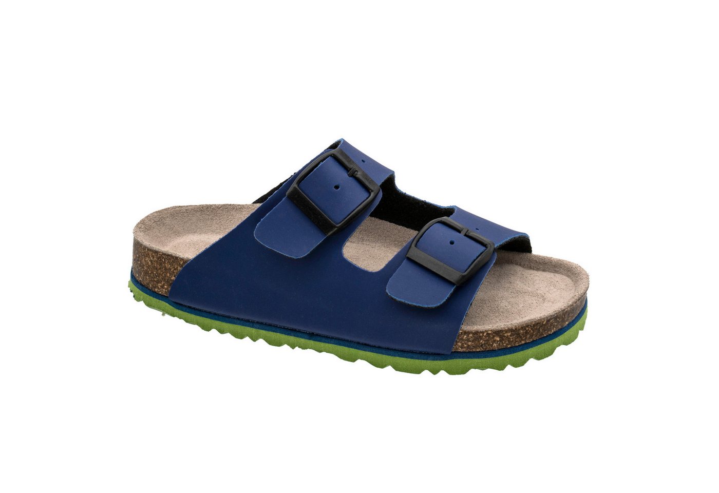 Fischer-Markenschuh Hawaii Pantolette aus Vegano (Lederimitat), mit Fleecefutter, mit gepolsterem Lederfußbett (blau)