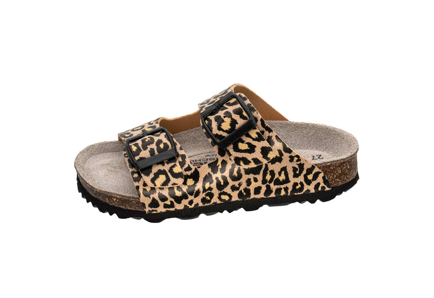 Fischer-Markenschuh Hawaii Pantolette aus Vegano, Microtex-Futter, ergonomisch geformtes Lederfußbett (beige/braun/bunt)