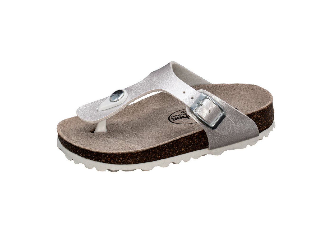 Fischer-Markenschuh Hawaii Zehentrenner aus Vegano (Lederimitat), mit Fleecefutter, Zehentrenner (silber)