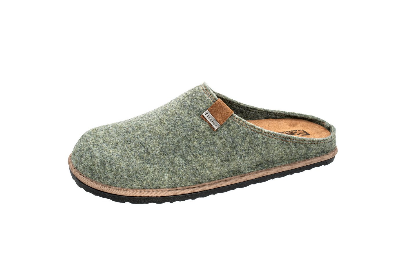 Fischer-Markenschuh Helge Pantoffel aus PET Upcycling Filz, Einlegesohle aus Leder ist herausnehmbar