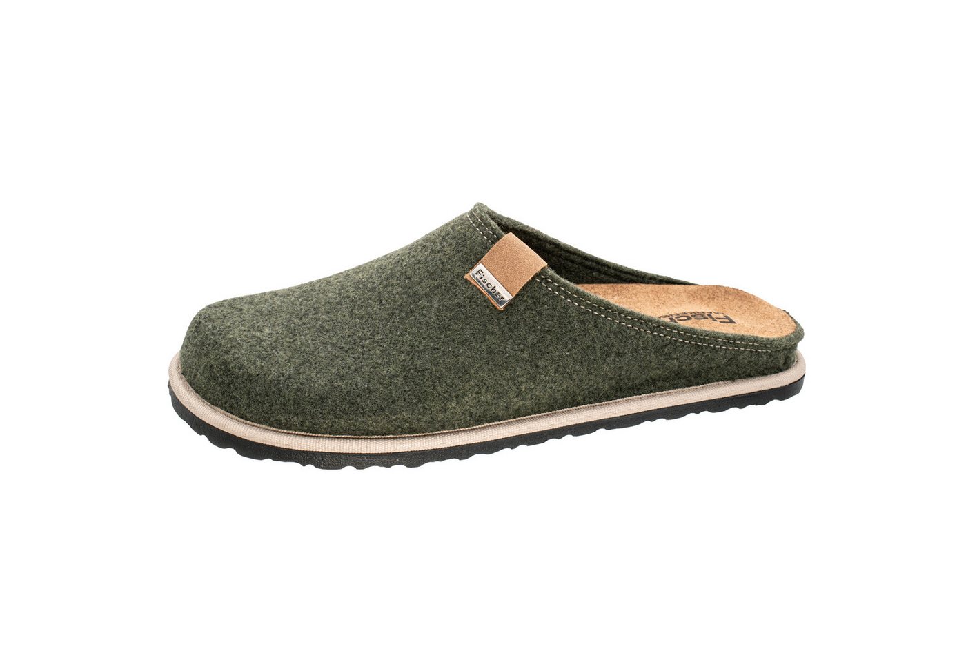 Fischer-Markenschuh Helge Pantoffel aus PET Upcycling Filz, Einlegesohle aus Leder ist herausnehmbar (hunting)