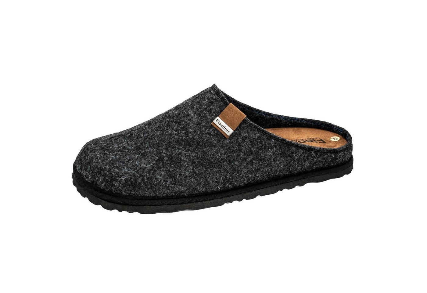 Fischer-Markenschuh Helge Pantoffel aus PET Upcycling Filz, Einlegesohle aus Leder ist herausnehmbar (schwarz)