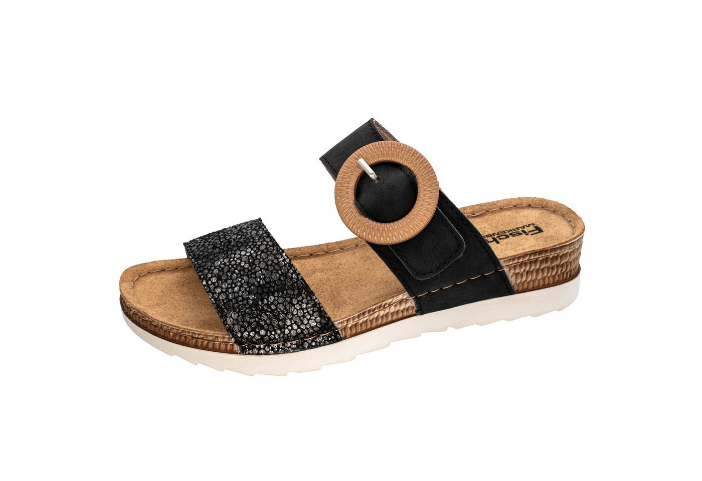Fischer-Markenschuh Ina Pantolette aus Nappalino, mit Synthetik-Futter, gepolstertes Lederfußbett (schwarz)