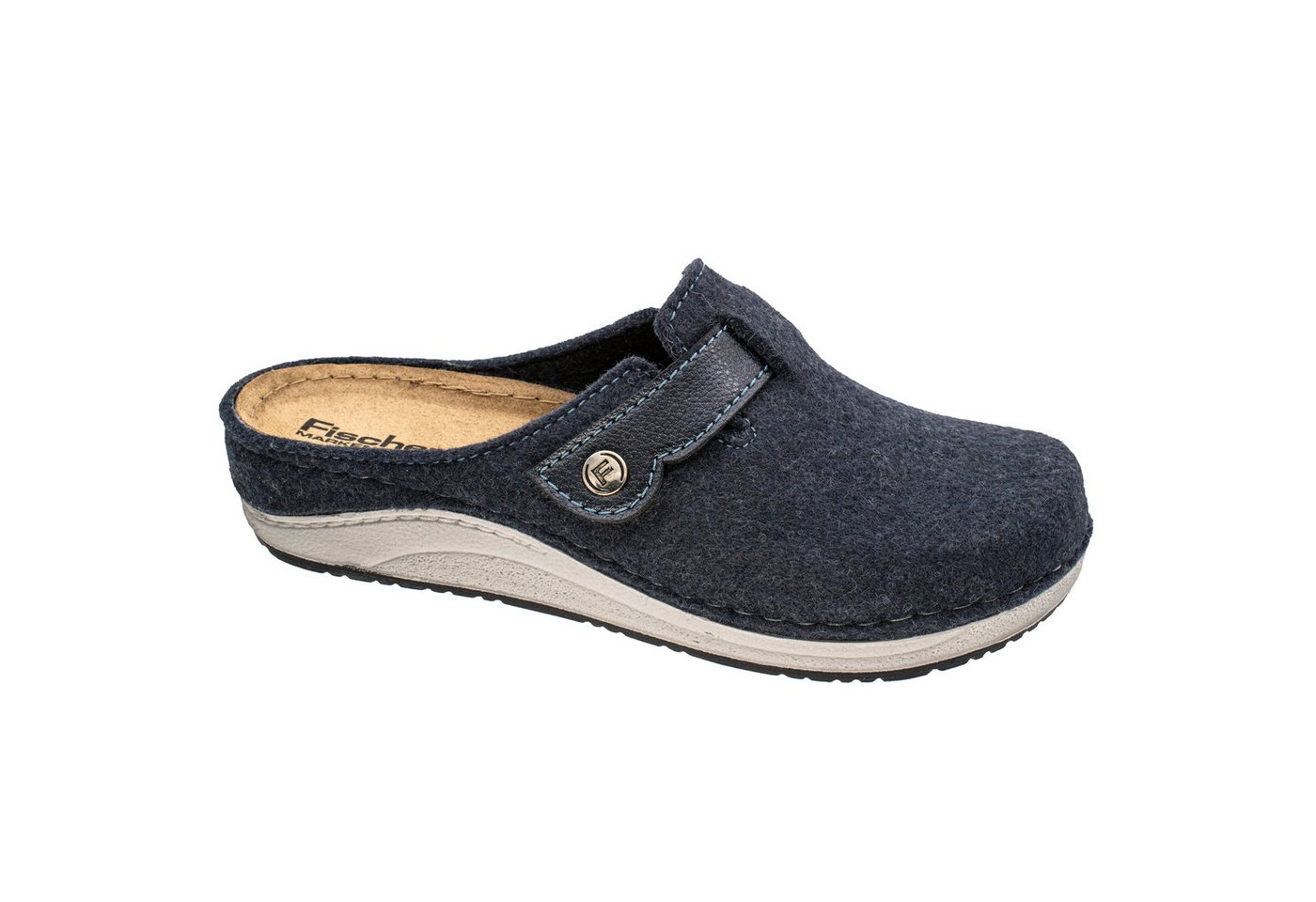 Fischer-Markenschuh Jessica Pantoffel aus recycletm PET Filz, Weite G, mit leicht gepolstertem Lederfußbett