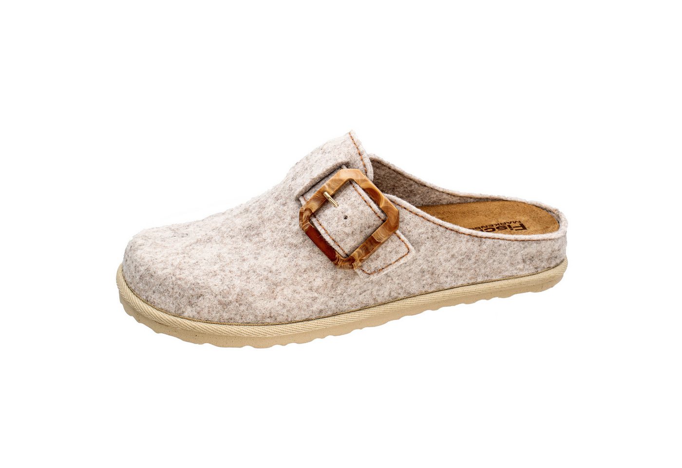 Fischer-Markenschuh Katrin Pantoffel aus recycletm PET Filz, Filzsohle herausnehmbar, Schnallenverschluss