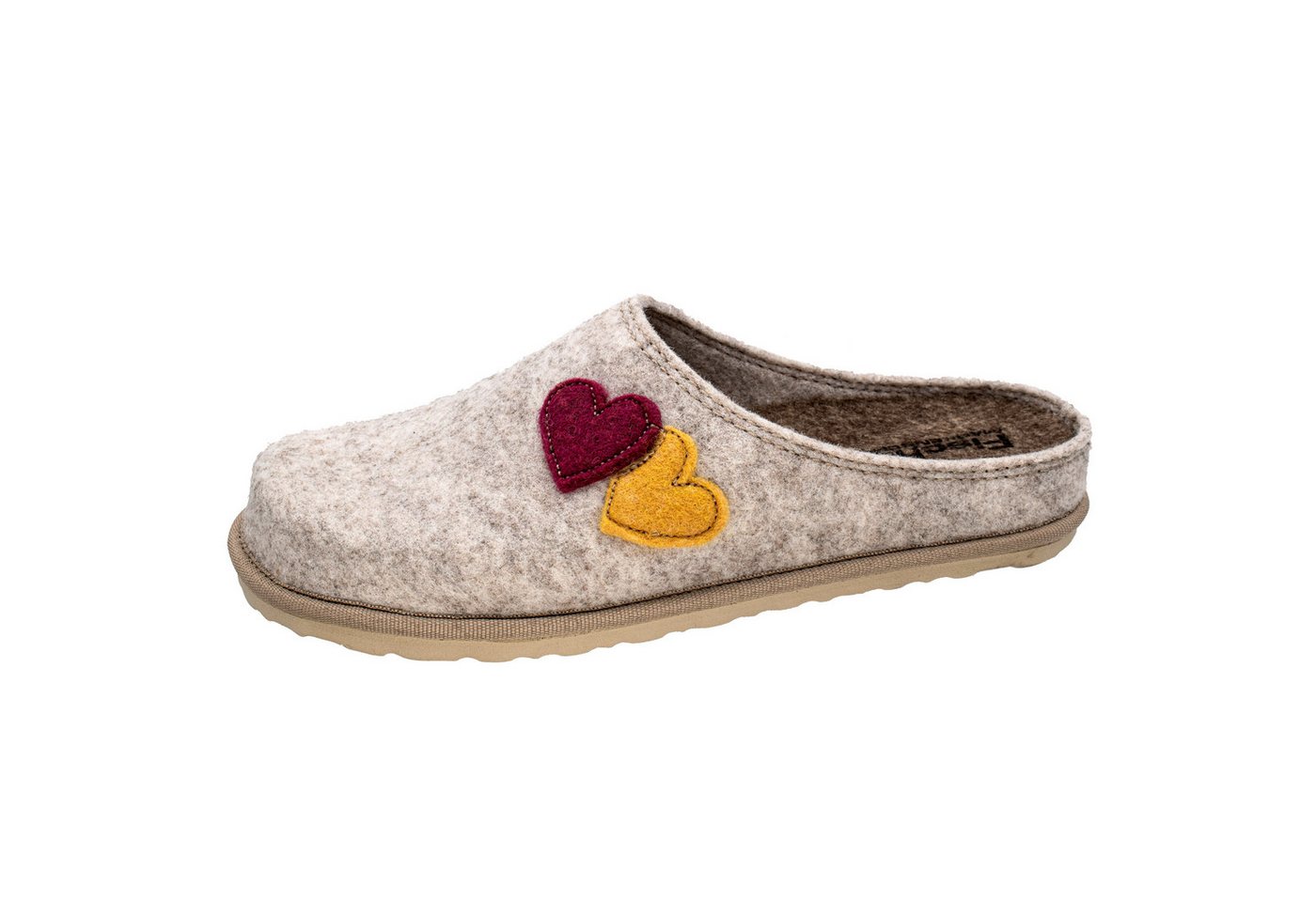Fischer-Markenschuh Katrin Pantoffel aus recycyltem PET Filz, Filzsohle ist herausnehmbar, Herzen