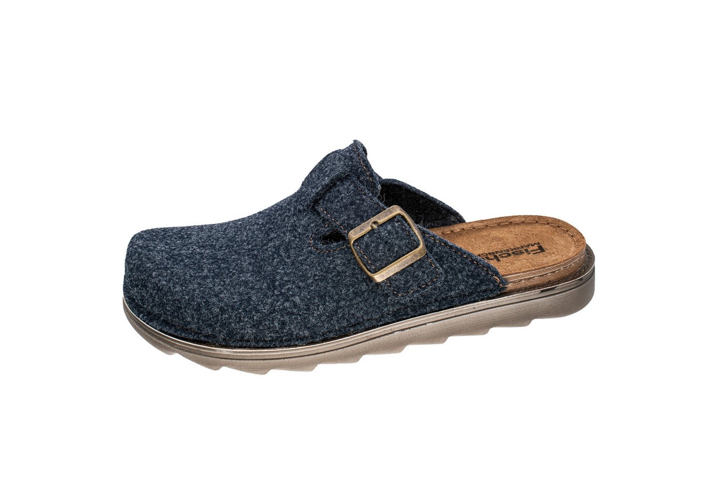 Fischer-Markenschuh Lars Pantoffel aus recyceltem PET Filz, leicht gepolstertes Lederfußbett (blau)