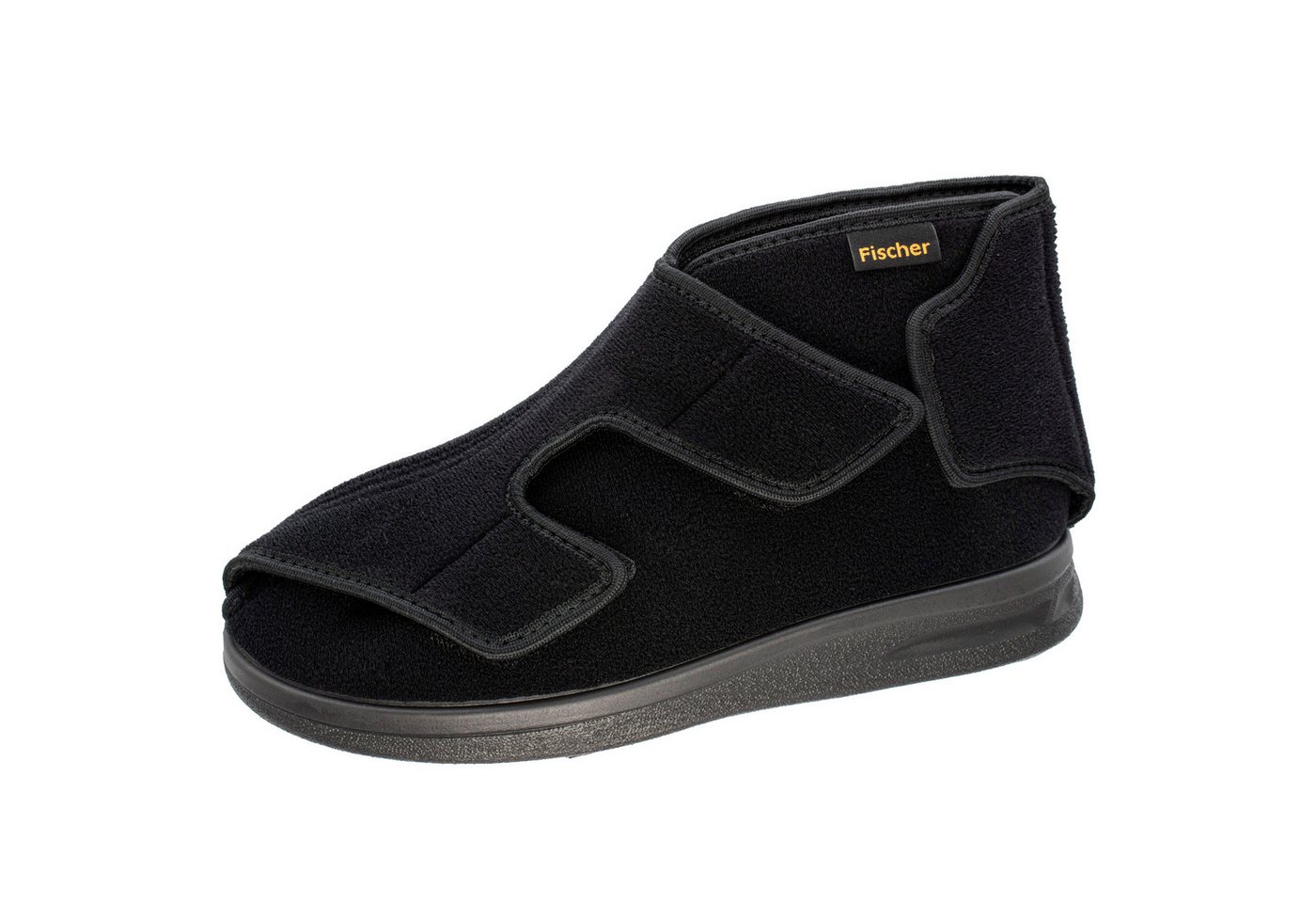 Fischer-Markenschuh Ortho Hausschuh 3 Klettverschlüsse, Weite K, Frotteefutter (schwarz)