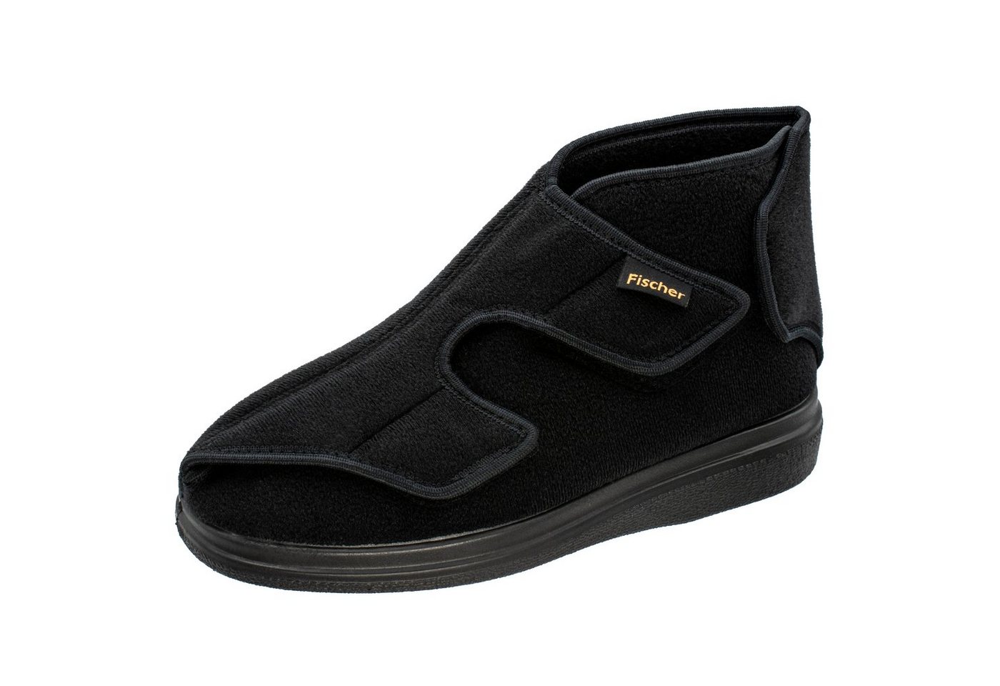Fischer-Markenschuh Ortho Hausschuh 3 Klettverschlüsse, Weite K, Frotteefutter (schwarz)