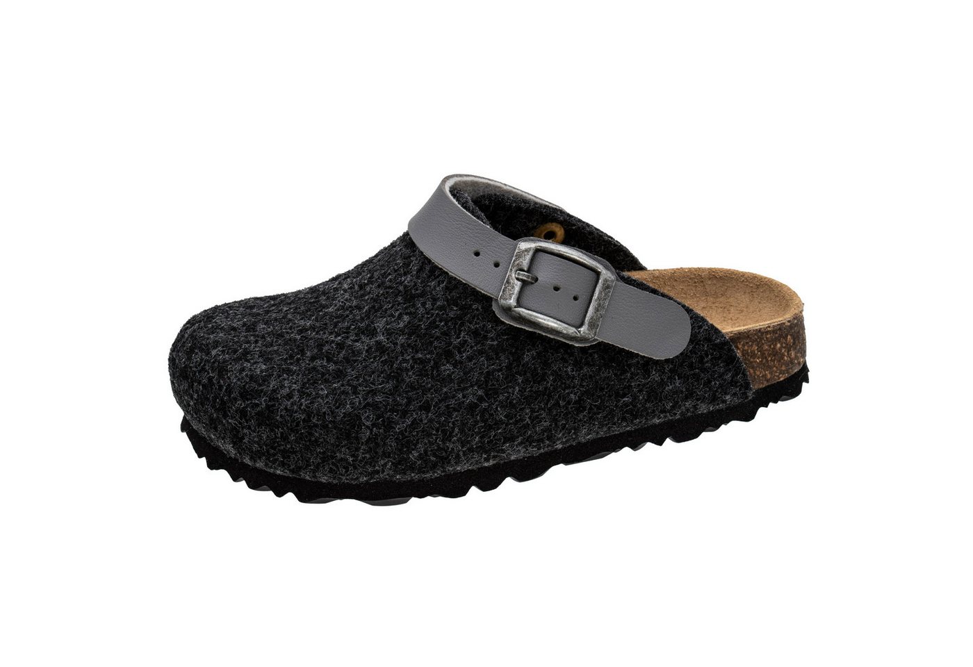 Fischer-Markenschuh Shetland Pantoffel aus Filzloden, mit gepolstertem Lederfußbett (antharzit)