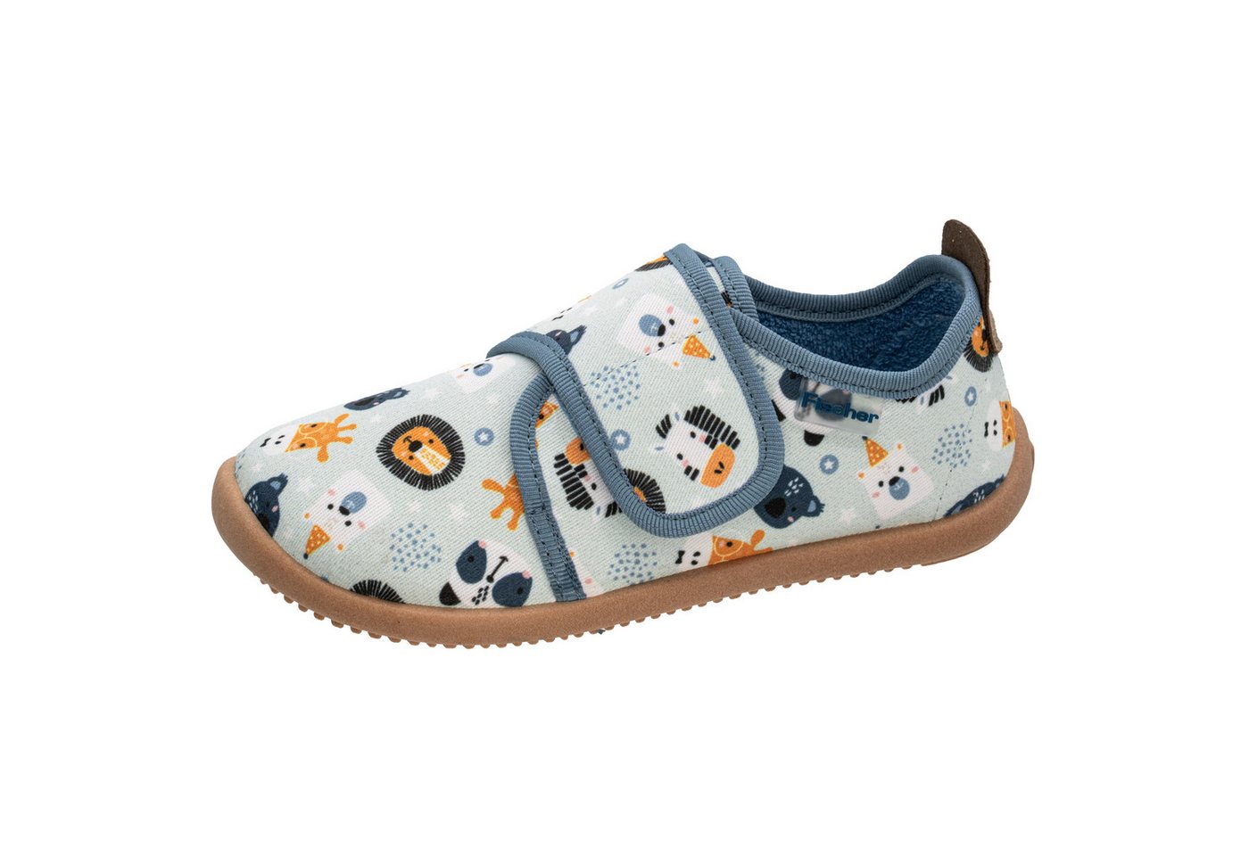 Fischer-Markenschuh Softer Hausschuh für Kinder, aus Baumwolle, mit Frotteefutter, Klettverschluss