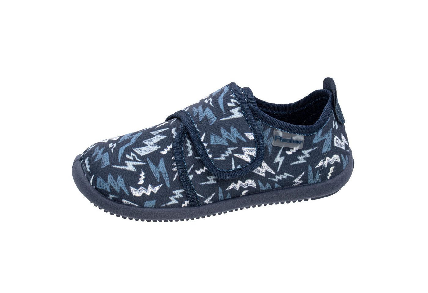 Fischer-Markenschuh Softer Hausschuh für Kinder, aus Baumwolle, mit Frotteefutter, Klettverschluss
