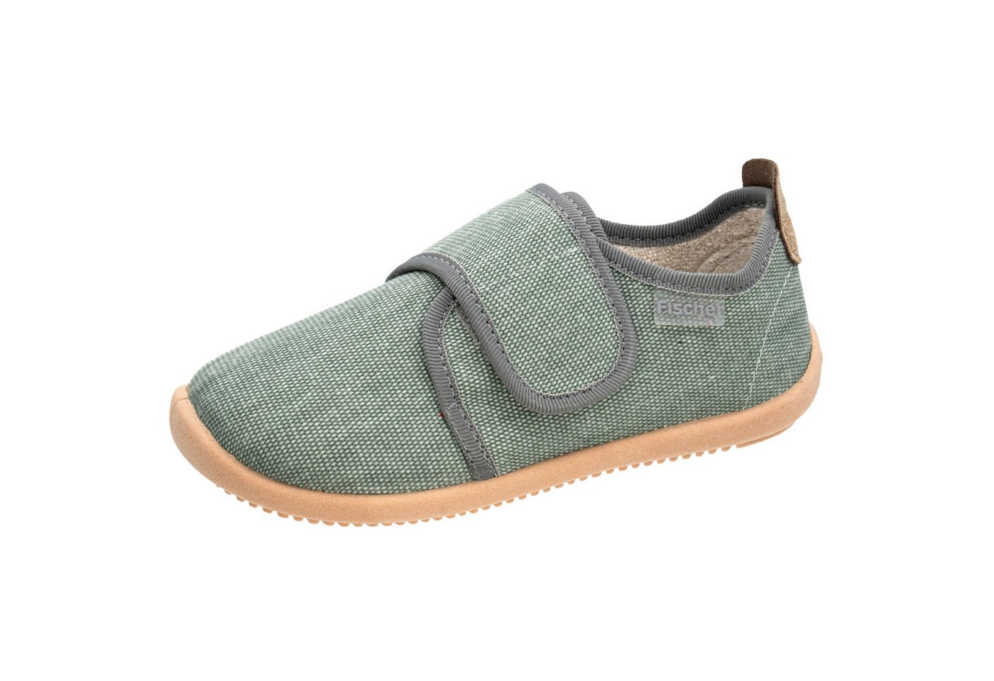 Fischer-Markenschuh Softer Hausschuh für Kinder, aus Baumwollleinen, mit Frotteefutter, Klettverschluss
