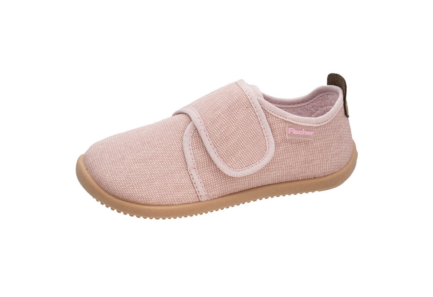 Fischer-Markenschuh Softer Hausschuh für Kinder, aus Baumwollleinen, mit Frotteefutter, Klettverschluss