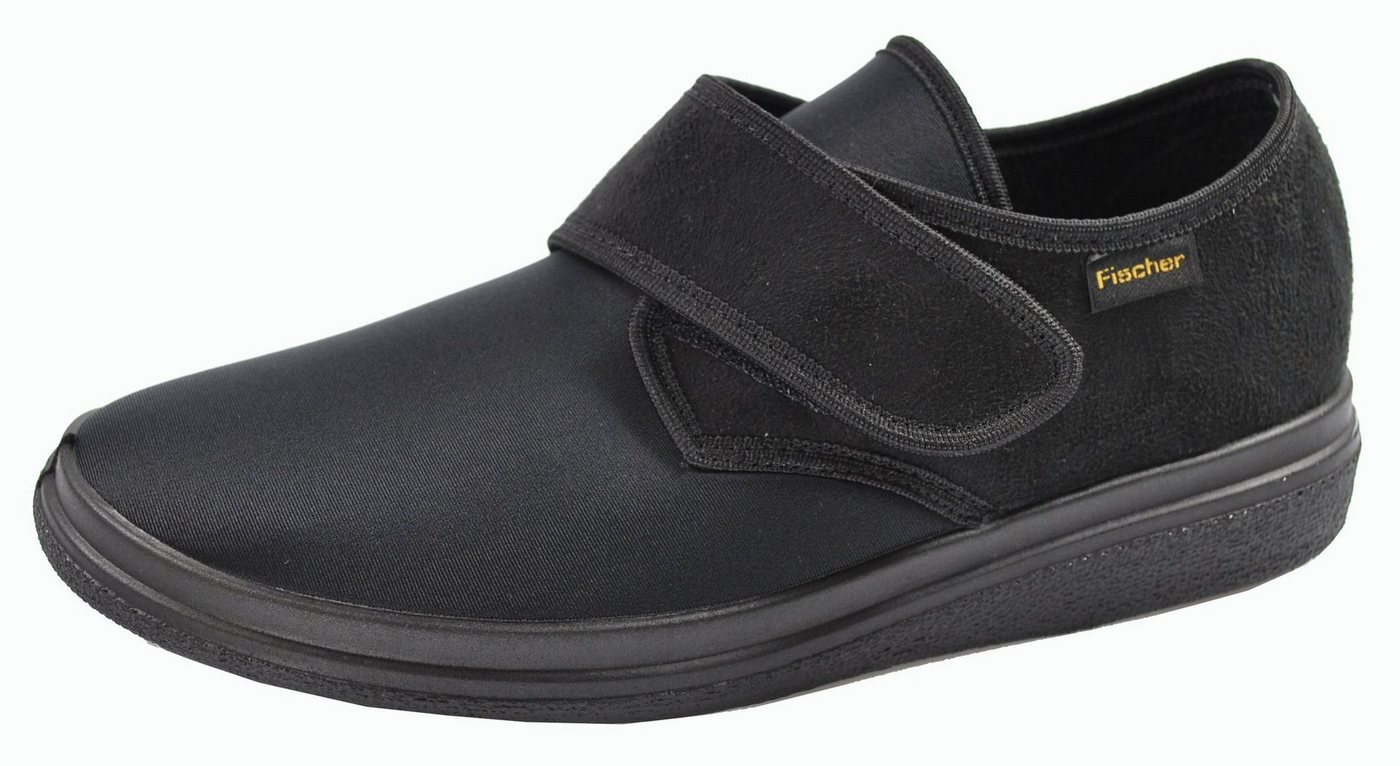 Fischer-Markenschuh Unisex Hausschuh mit Klettverschluss schwarz Hausschuh
