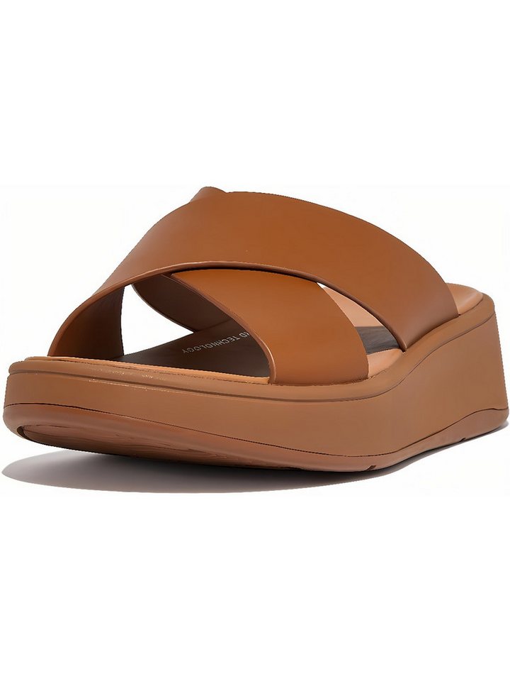 FitFlop F-Mode Leather Flatform Cross Slides Sandale (Light Tan)