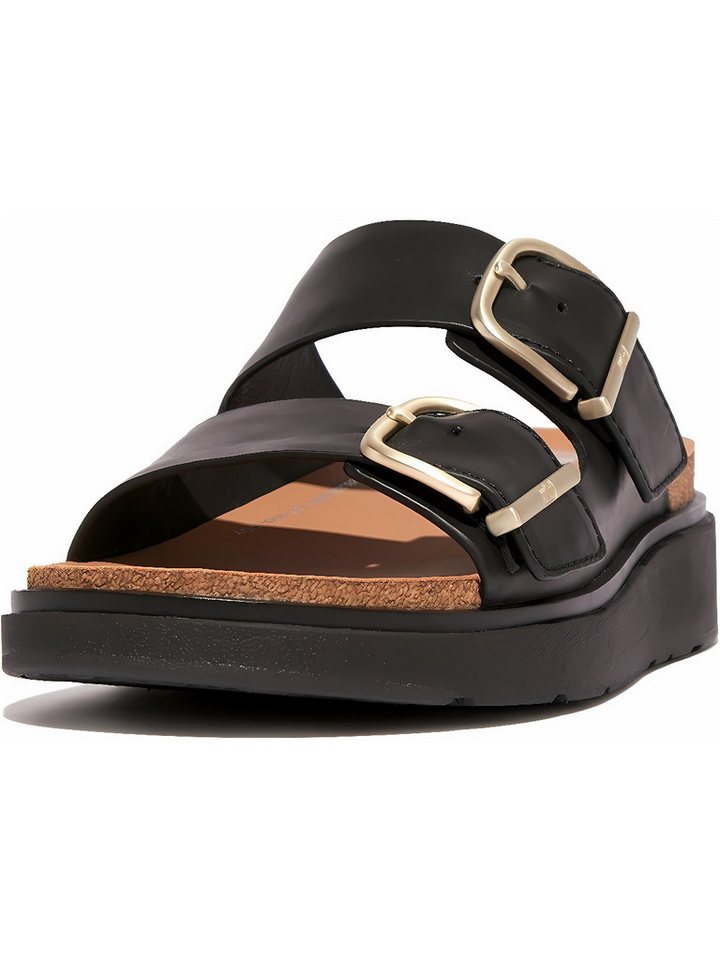 FitFlop Gen-FF Buckle Two-Bar Leather Slides Sandale (schwarz)