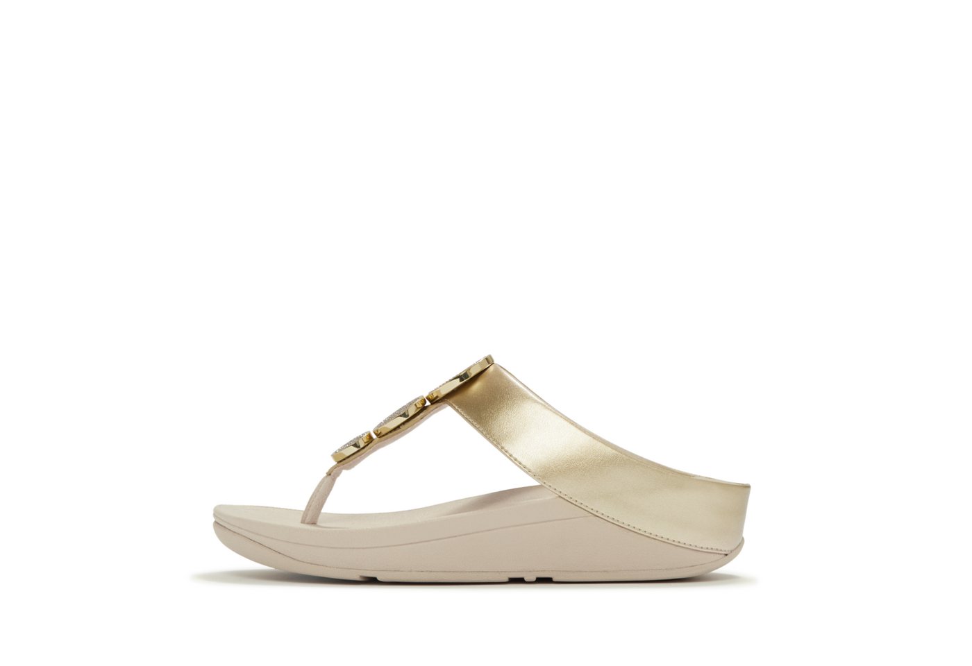 FitFlop HALO BEAD-CIRCLE METALLIC TOE-POST SANDALS Dianette Pool Slides, Pantolette mit dämpfender Zwischensohlentechnologie (platinfarben)
