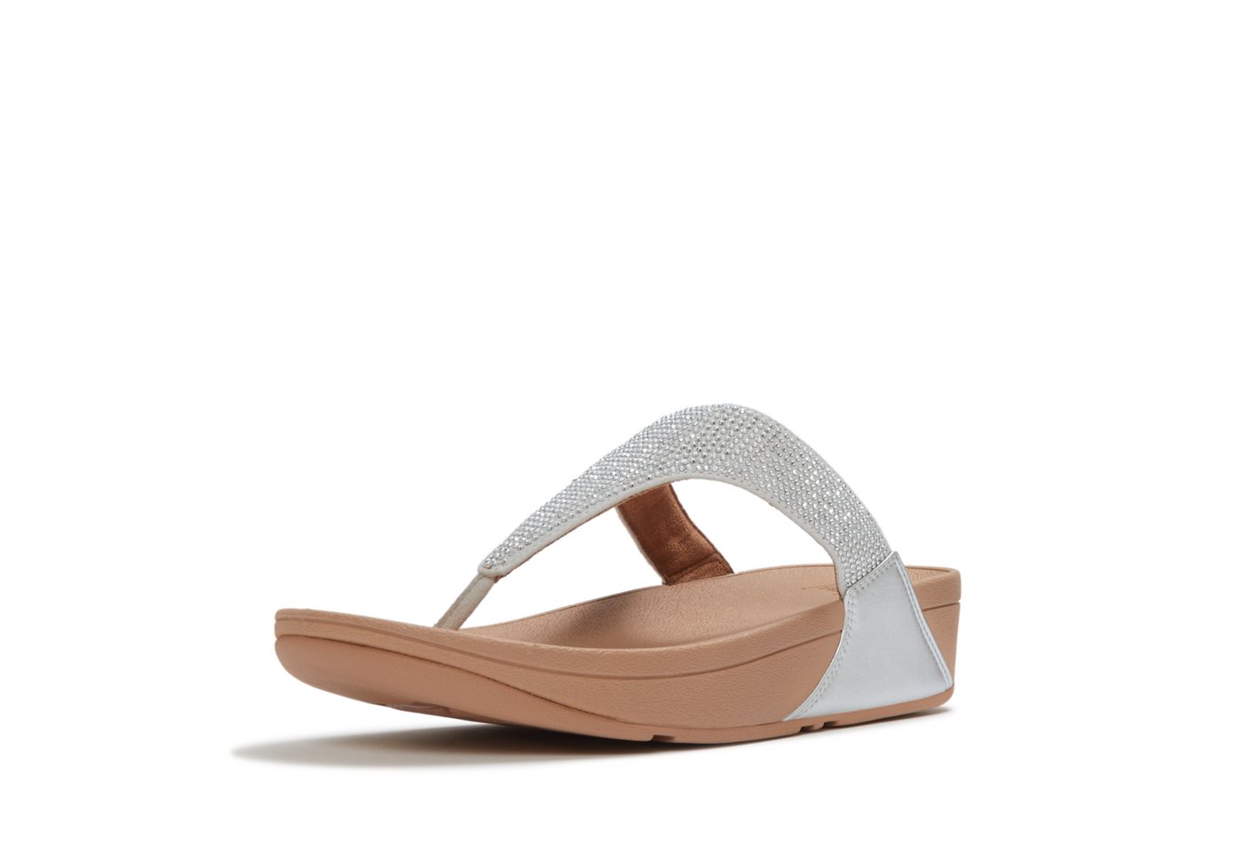 FitFlop LULU CRYSTAL EMBELLISHED TOE-POST SANDALS - HOTFIX Dianette Keilabsatz, Sommerschuh, Zehentrenner mit weichem Zehensteg (silber)