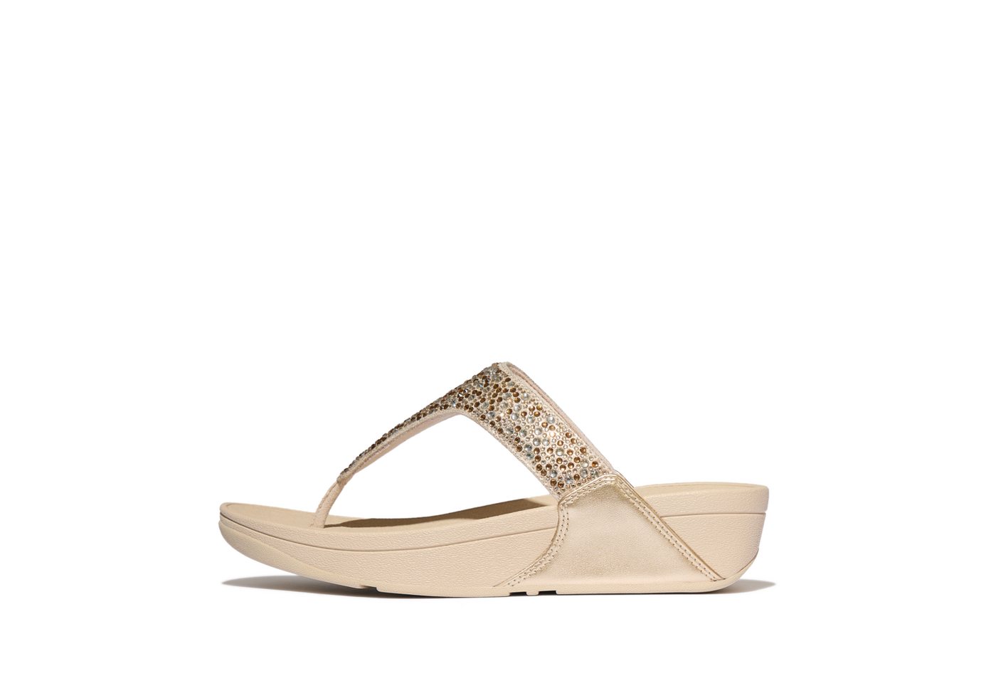 FitFlop LULU CRYSTAL-MIX METALLIC TOE-POST SANDALS Zehentrenner Keilabsatz, Plateauschuh, Dianette mit mehrfarbigen Strasssteinchen