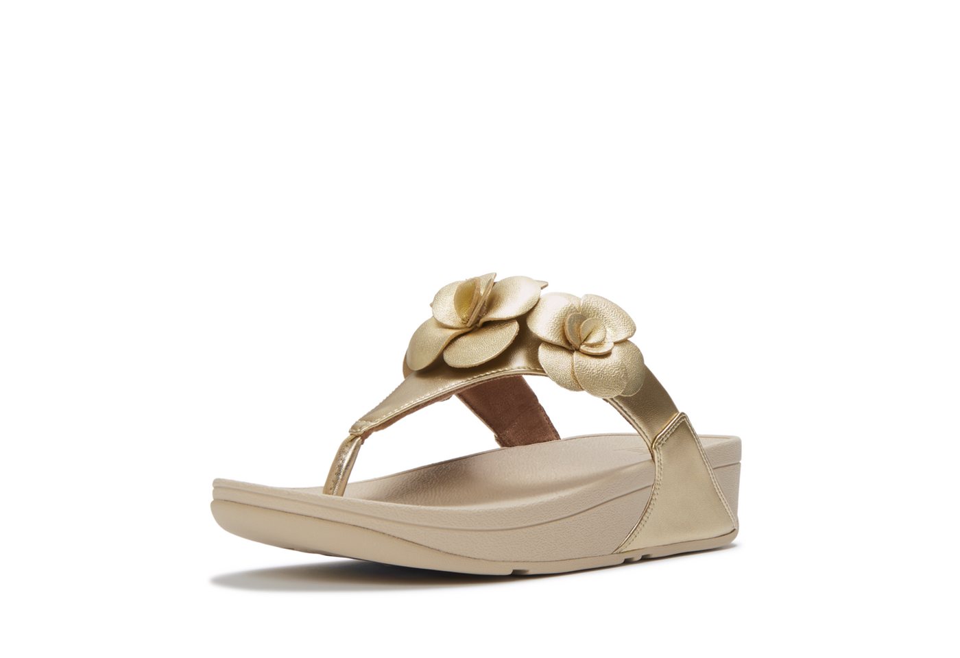 FitFlop LULU FLOWER TOE-POST SANDALS Dianette Keilabsatz, Zehentrenner, Sommerschuh mit modischer Blütenverzierung (platino)