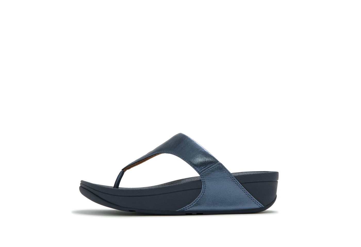 FitFlop LULU LEATHER TOEPOST Dianette Zehentrenner, Pool Slides, Pantolette, Badeschuh mit Keilabsatz (blau)