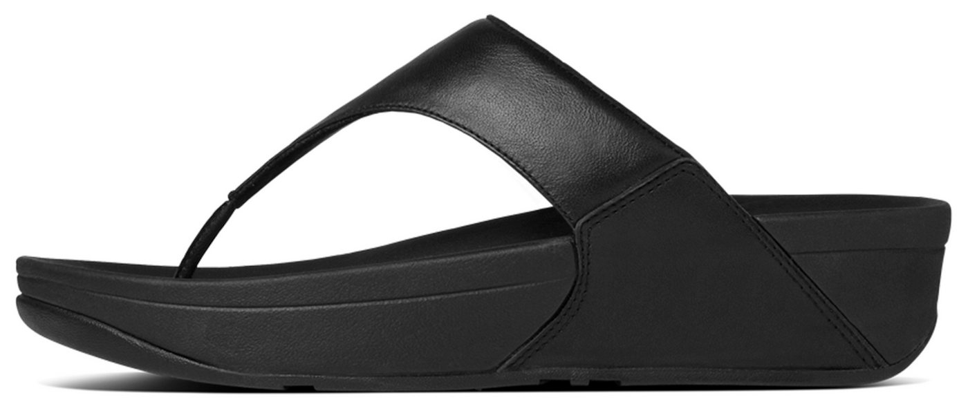 FitFlop LULU LEATHER TOEPOST Dianette Zehentrenner, Pool Slides, Pantolette, Badeschuh mit Keilabsatz (schwarz)