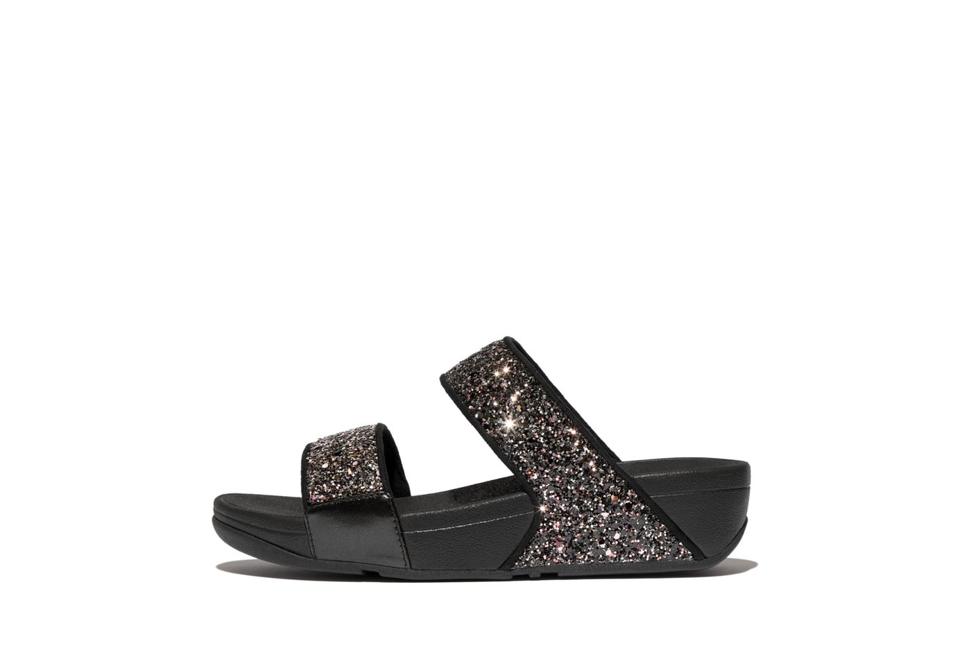 FitFlop LULU MULTI-TONAL GLITTER SLIDES Pantolette Keilabsatz, Sommerschuh, Schlupfschuh mit Glitzer besetzt (bunt/schwarz)
