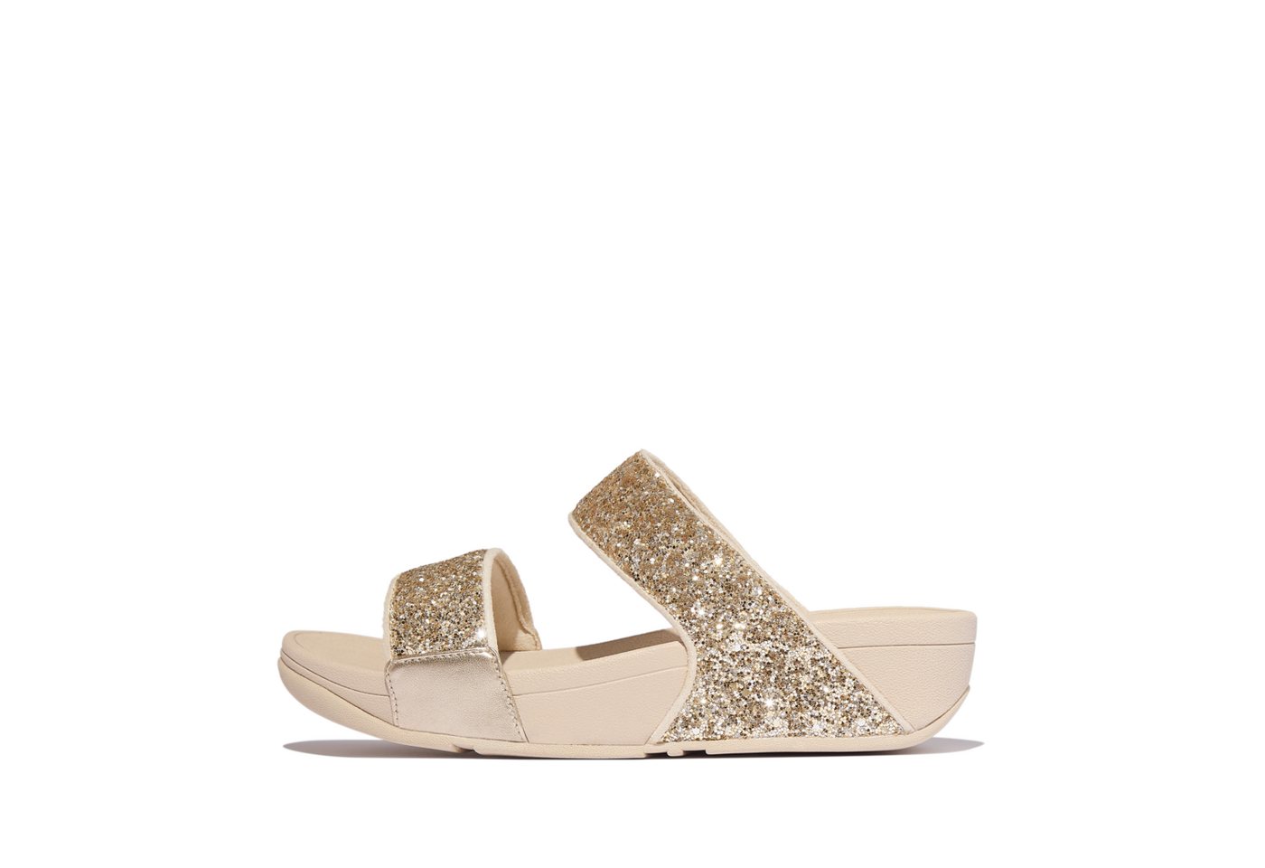 FitFlop LULU MULTI-TONAL GLITTER SLIDES Pantolette Keilabsatz, Sommerschuh, Schlupfschuh mit Glitzer besetzt