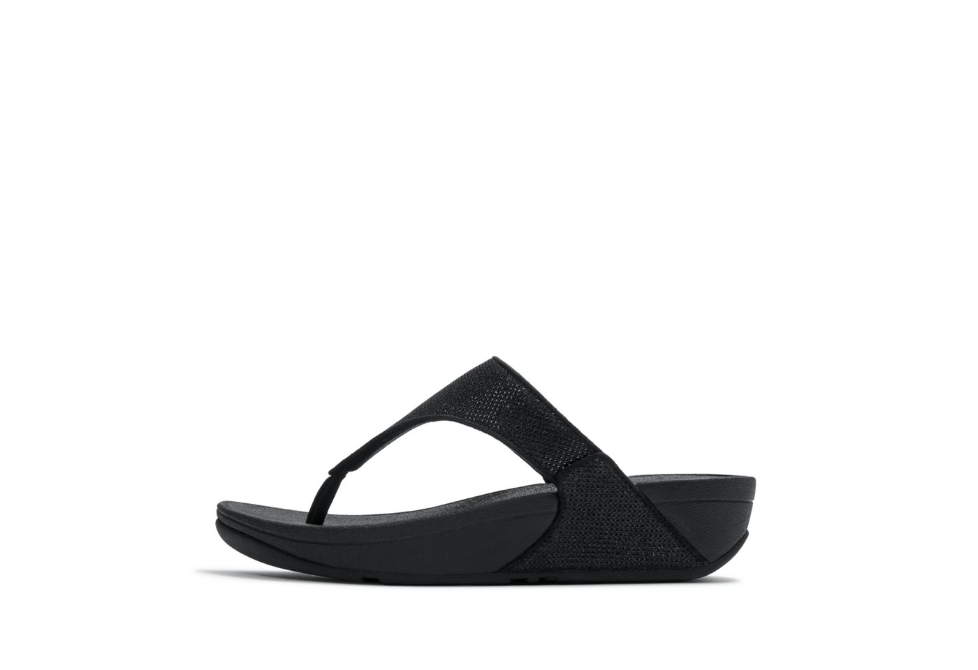 FitFlop LULU SHIMMERGLITZ TOE-POST SANDALS Dianette Keilabsatz, Zehentrenner, Badeschuh, Sommerschuh mit Glitzerdetails (schwarz)