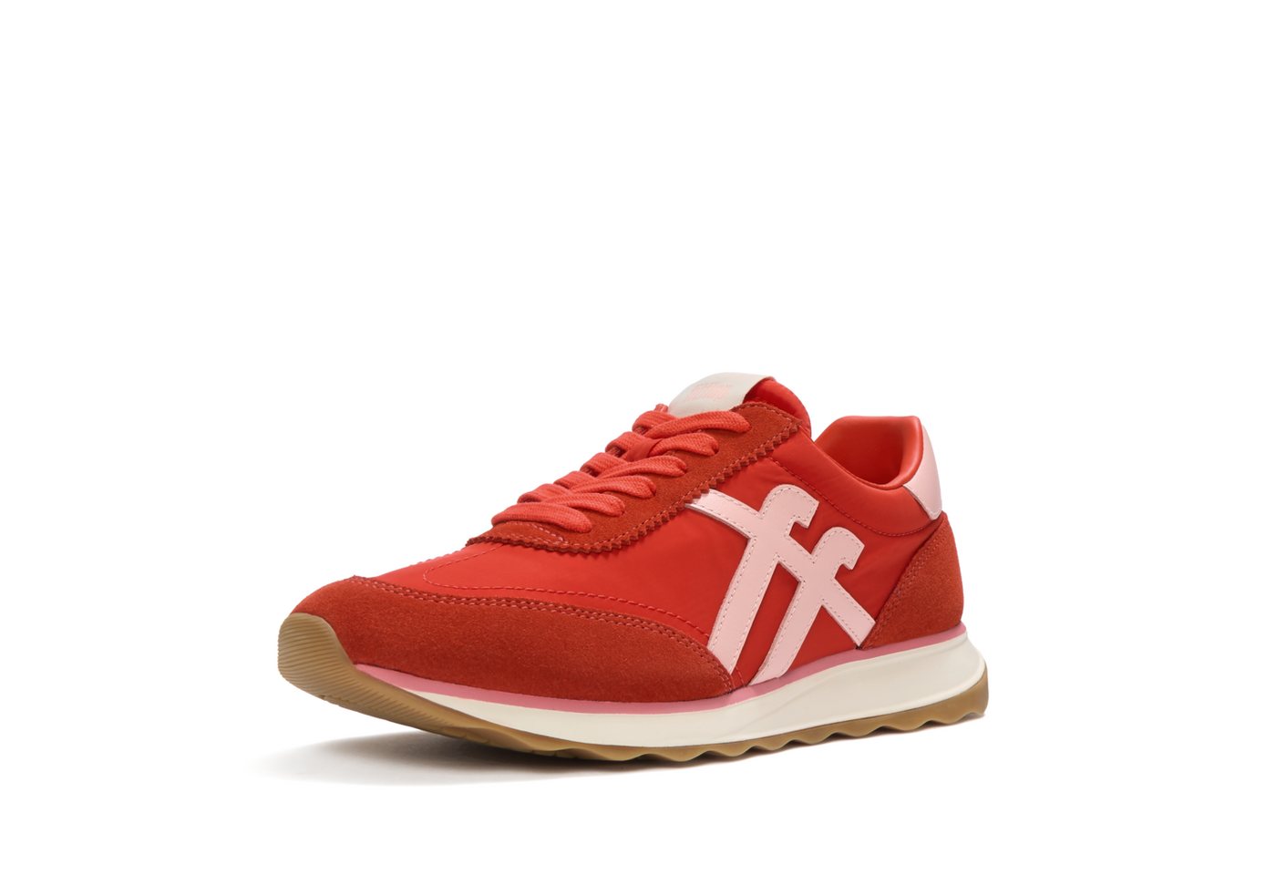 FitFlop RETRO-Q FF FABRIC/SUEDE SNEAKERS Keilsneaker Schnürschuh, Freizeitschuh, Halbschuh mit Kontrastbesatz (rot)