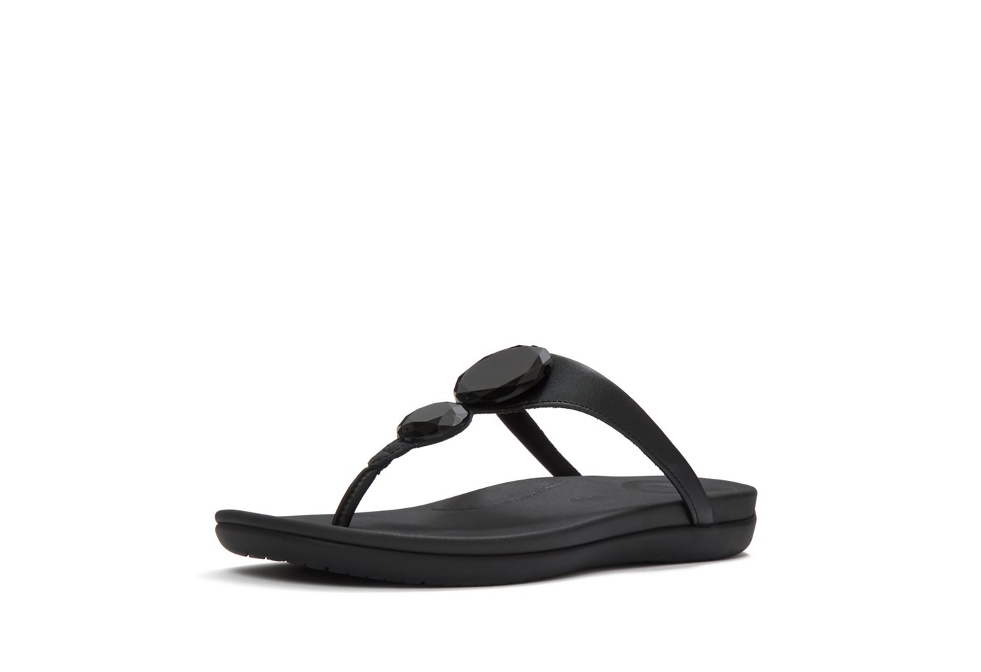 FitFlop SOLAY GLOSSY-DISC TOE-POST SANDALS Zehentrenner Dianette, Sommerschuh mit Metallic Detail (schwarz)
