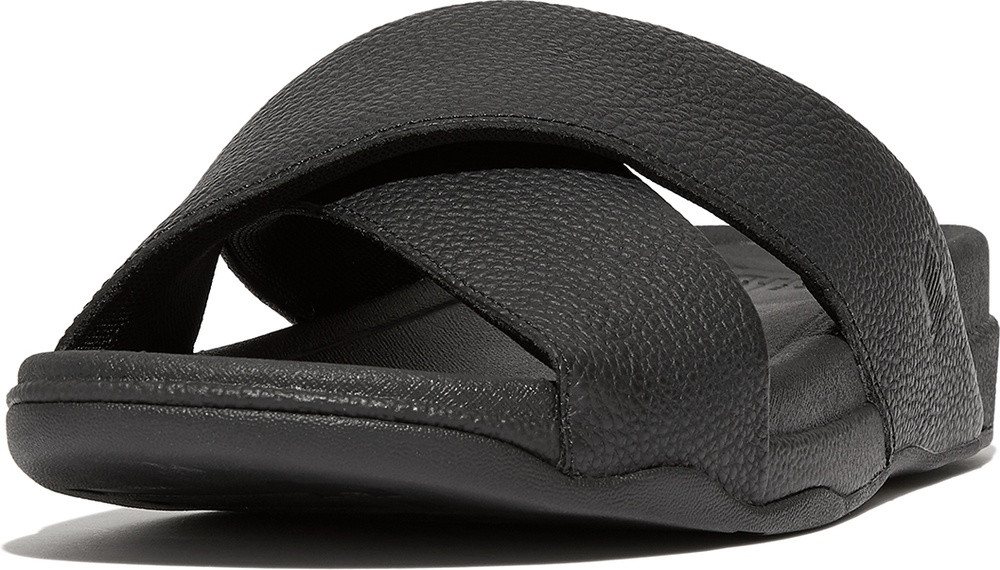 FitFlop Surfer Mens Tumbled-Leather Cross Slides Sandale