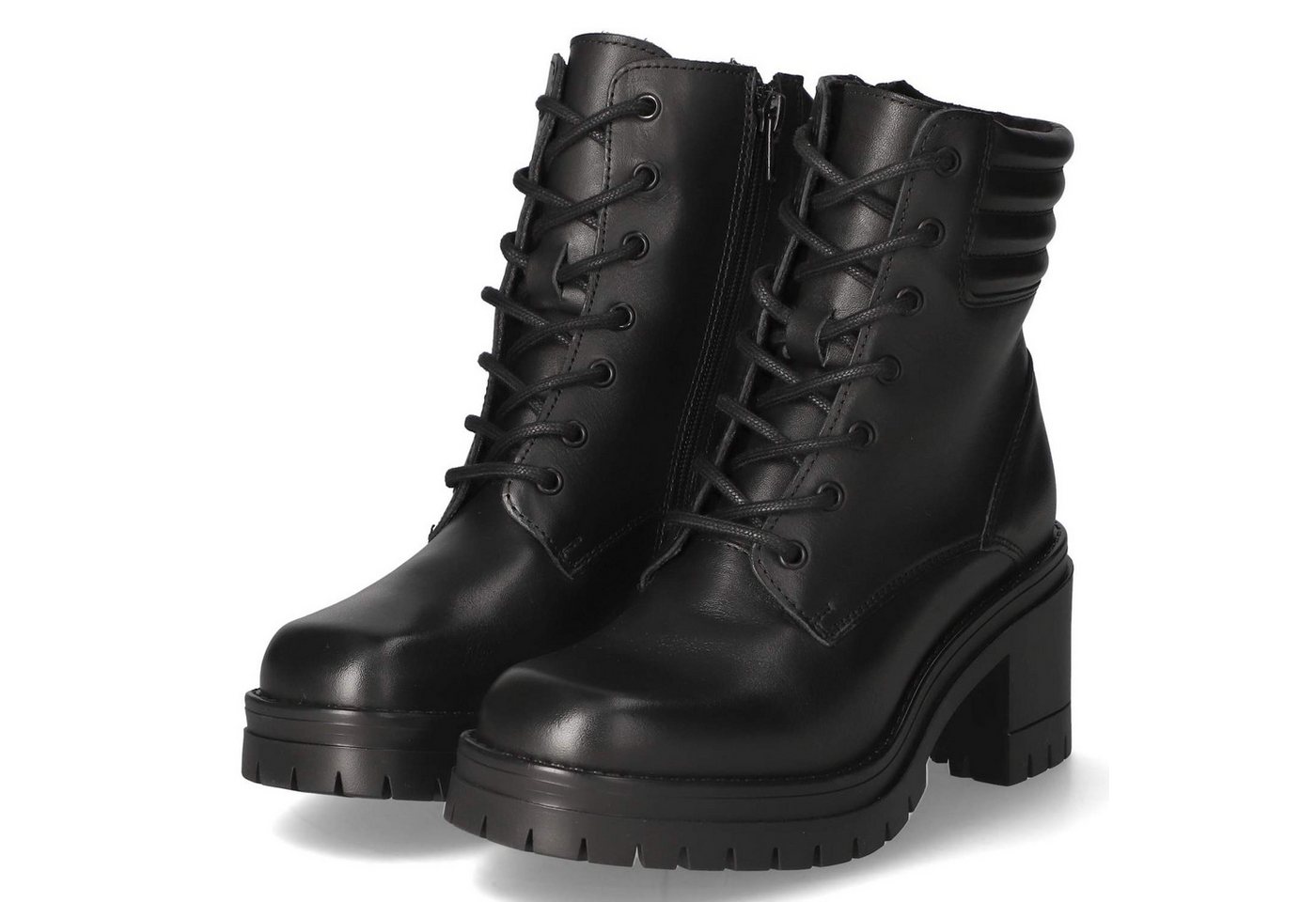 Fräulein Frida W1008 BLACK Damen Glattleder schwarz Schnürstiefel
