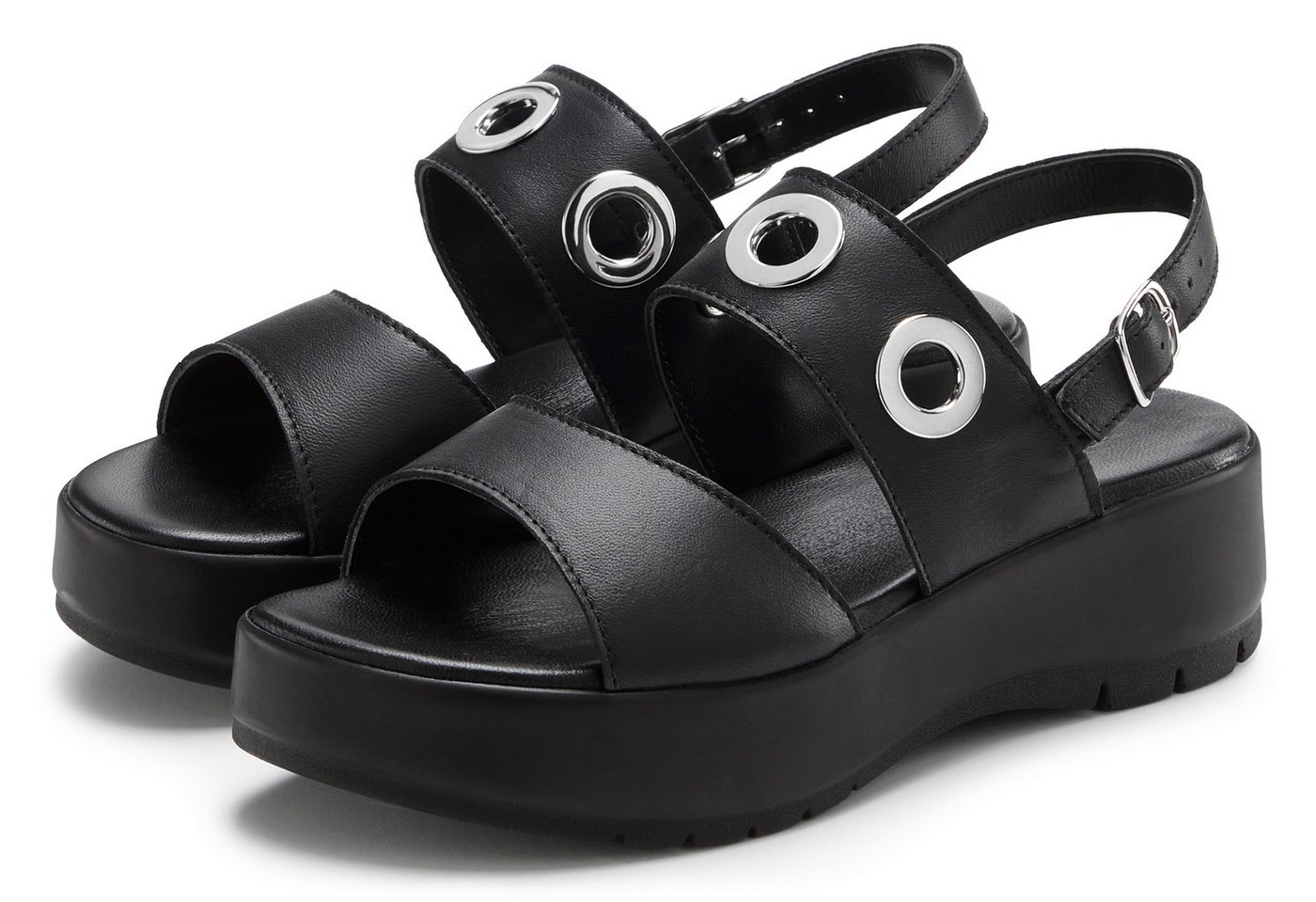 French Connection Sandale, Ledersandale, offener Schuh, Sommerschuhe, Ledersandalette Sandalette NEU aus Leder mit modisch bequemer Plateausohle