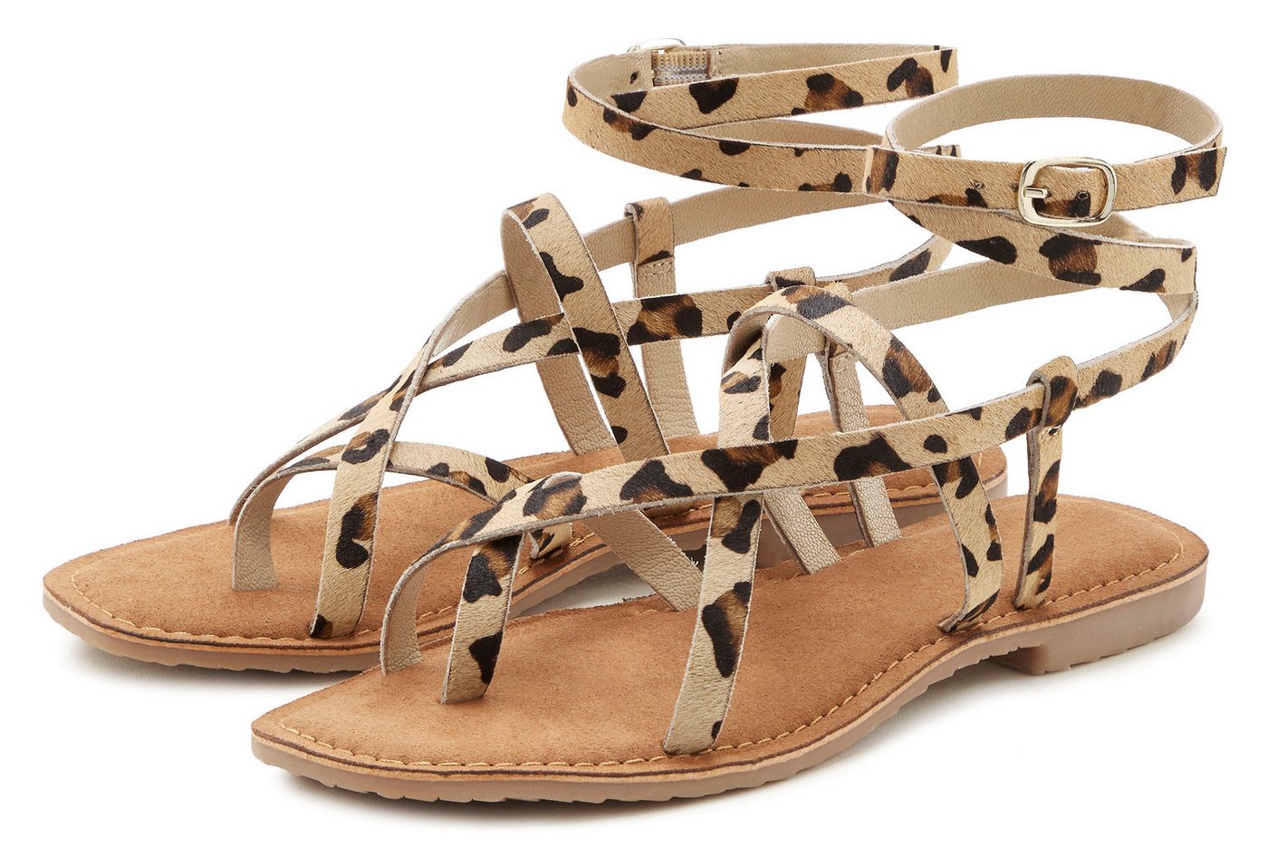French Connection Sandalette, Sommerschuhe, offener Schuh, Ledersandale Sandale NEU aus hochwertigem Leder in modischem Leo-Look