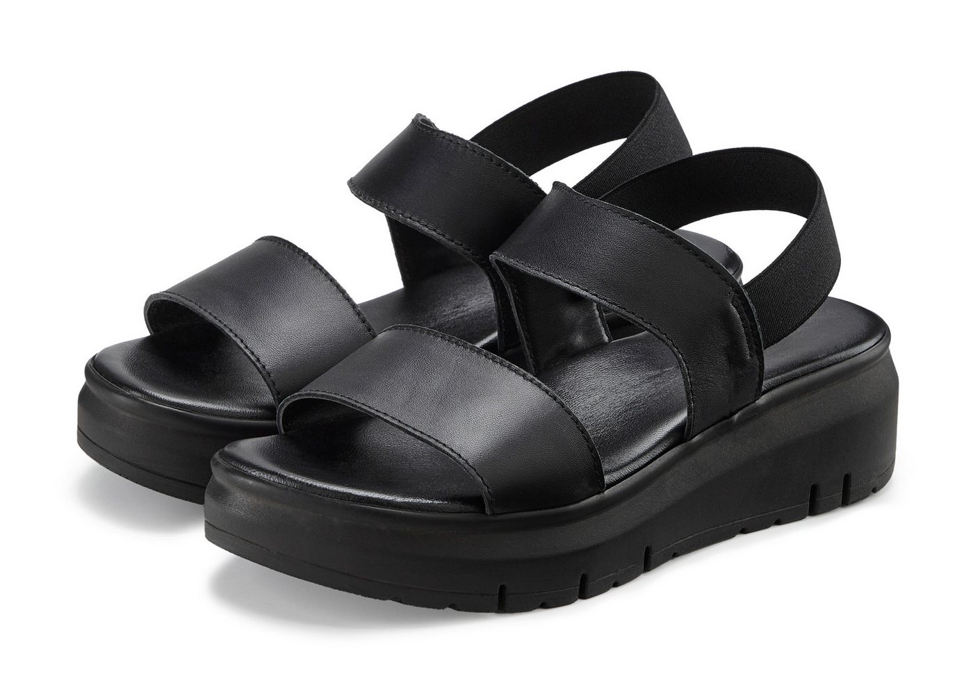 French Connection Sommerschuhe, Sandalette, Ledersandalette, offener Schuh, Ledersandale Sandale NEU aus hochwertigem Leder mit leichtem Keilabsatz und Plateausohle