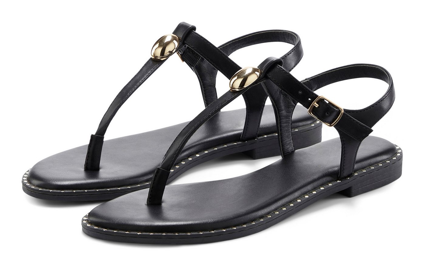 French Connection Zehentrenner, offener Schuh, Sommerschuhe Sandale mit goldfarbenen Verzierungen VEGAN